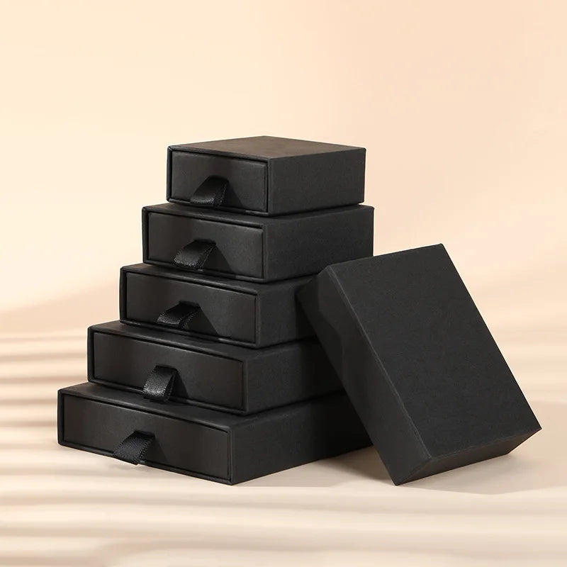 10 Bulk Luxury Hard Rigid Cardboard Sliding Jewellery Gift Box Beige Paper Drawer Jewelry Ring Stud Earring Packaging Boxes Case