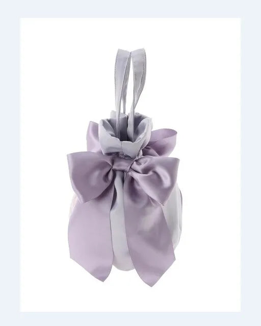 Japanese Style New Double-Sided Drawstring Bags Sweet Cute Girl Ladies Satin Bow Crossbody Shoulder Portable Handbag