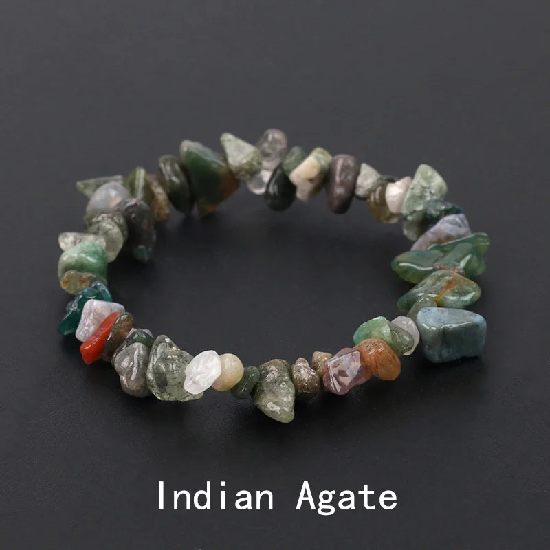 Natural Crystal Gemstone Irregular Energy Stone Bracelet Beads Chips Jewelry Amethys Aquamarine Rose Quartz Bracelets for Women