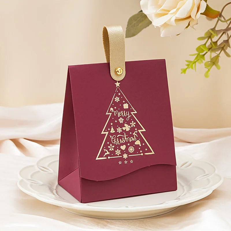 10pcs Christmas gift boxes - with leather handles, festive Christmas tree design, suitable for cookies, Christmas decorations