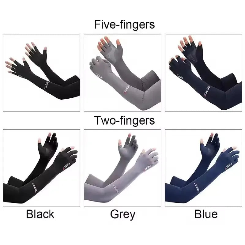 Ice Silk Sleeves Women Summer Sun Protection Men Fishing Cycling Breathable Two-Finger Non-Slip Gloves Arm Warmer Driving Sleeve