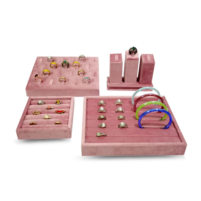 High End Pink Velvet Jewelry Display Props Ring Earrings Holder Necklace Bracelet Tray Organizer Jewelry Store Window Display