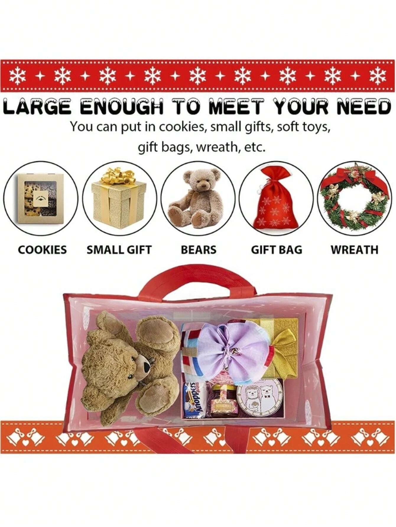 4/6PCS Large Capacity Christmas Tote Bag Portable Folding Reusable Christmas Gift Packaging Bag Foil Stamping Xmas Non-Woven Bag