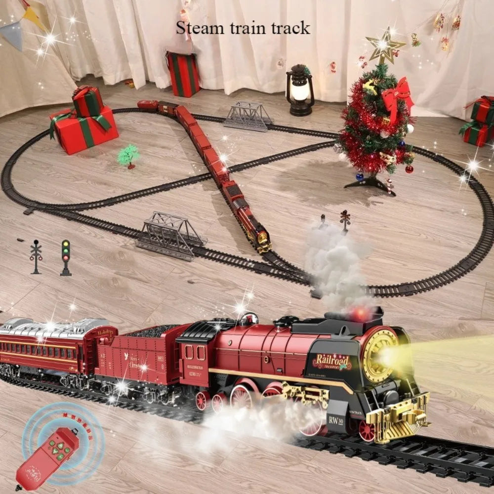 Classical Christmas Remote Control Train Toy Steam Track Sound and Light Christmas Gift Toy
