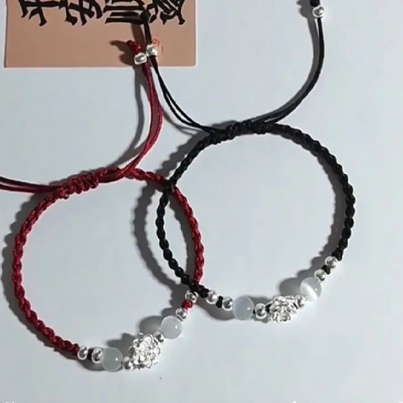Vintage Handmade Chinese Style Braid Bracelet For Women Girls Fashion Lotus Flower Beaded Bracelet Jewelry Adjustable Gifts