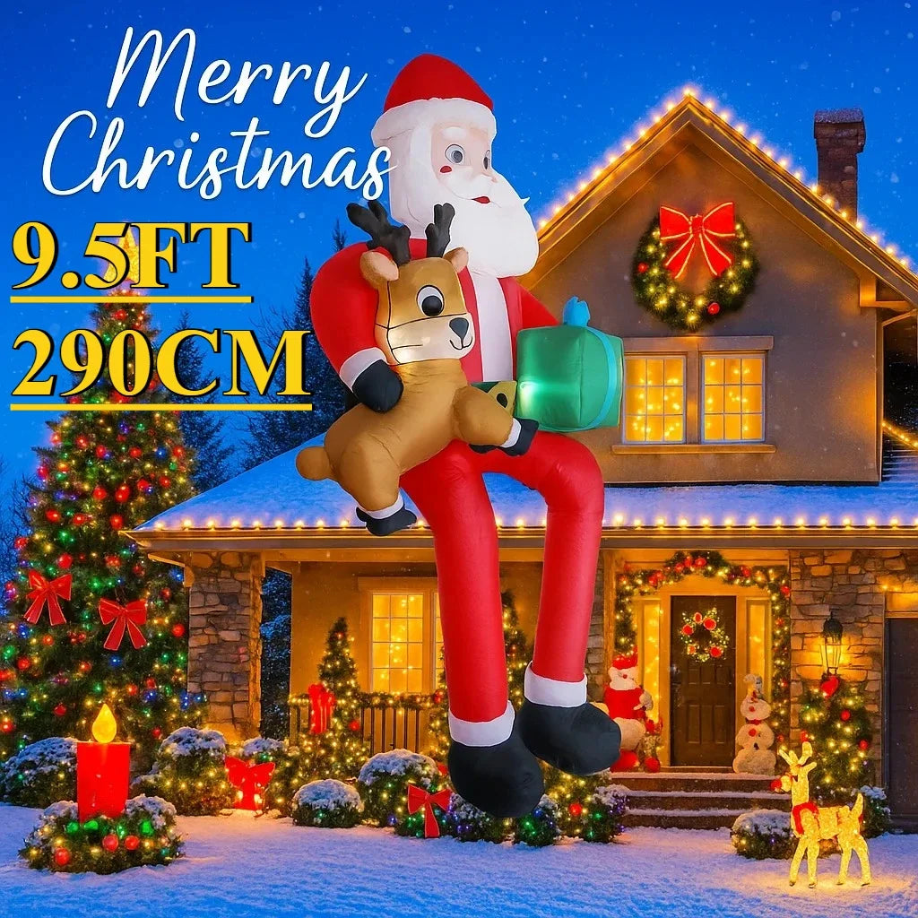 9.5FT Inflatable Model Christmas Santa Claus Decoration Reindeer Ornament Christmas Gift LED Home Gifts Supplies Xmas Yard Decor