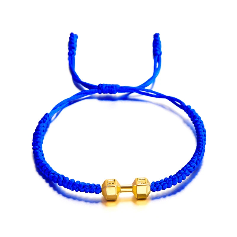 Gold Color Silver Color Dumbbell Bracelets Handmade Braid Adjustable Bracelet for Women Men Charm Barbell Fitness Energy Jewelry