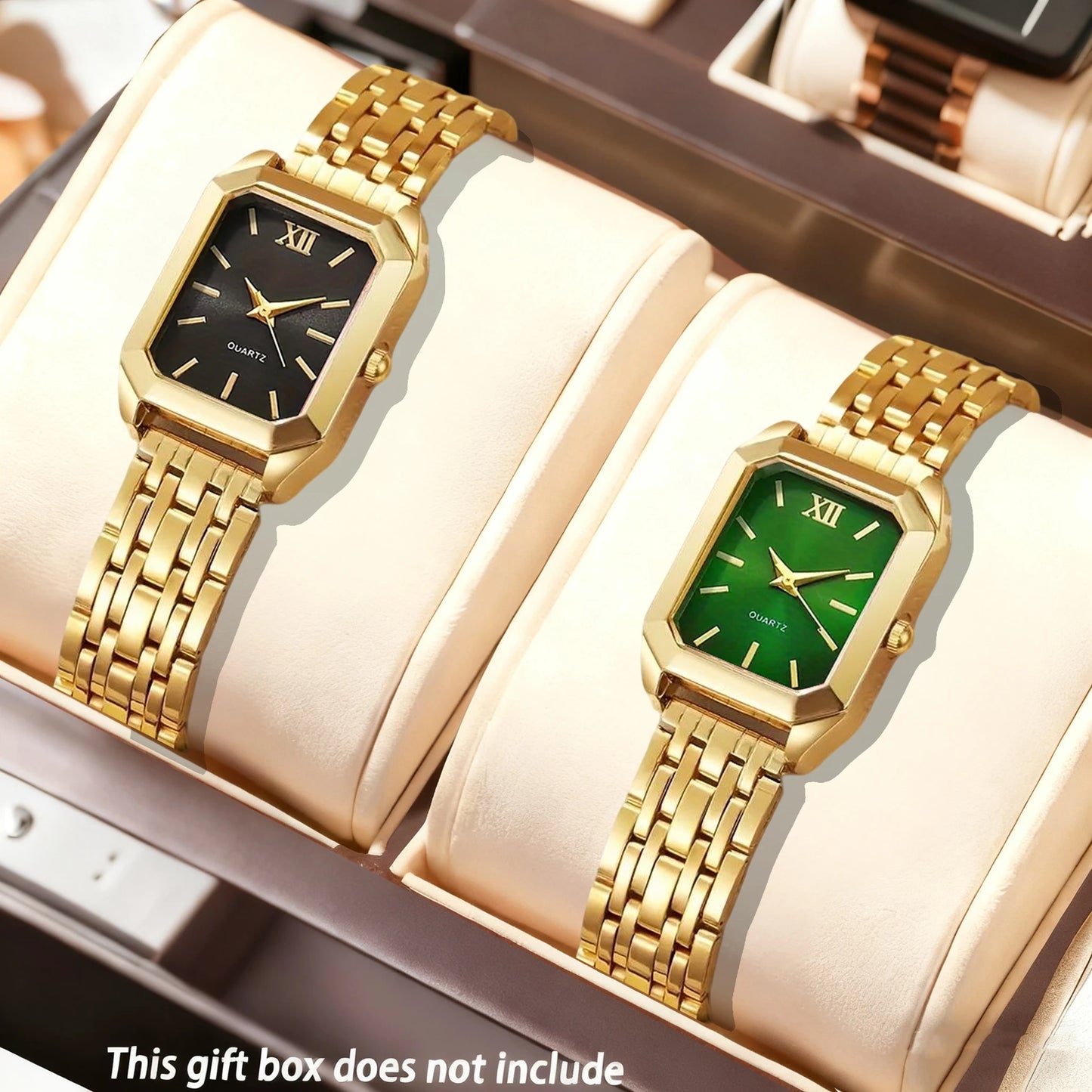 2pcs Women'S Watch Set - Elegant Square Quartz Watches with Stainless Steel Bands, Perfect Gift for Her, Giving Best Gift Sets