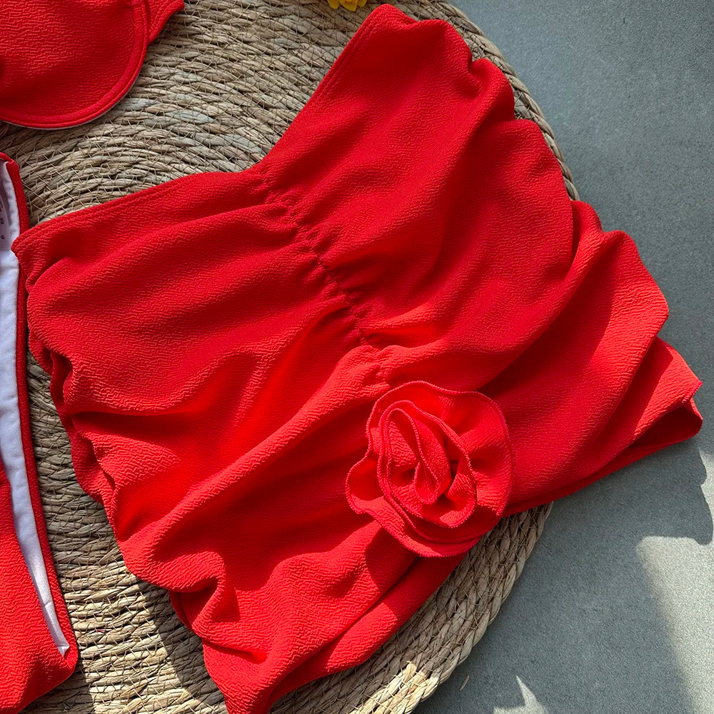 Sexy Floral Lace 3pieces Micro Bikini 2024 Women Swimsuit Female Swimwear Bikinis Set Brazilian Beach Wear Bathing Suit Biquini