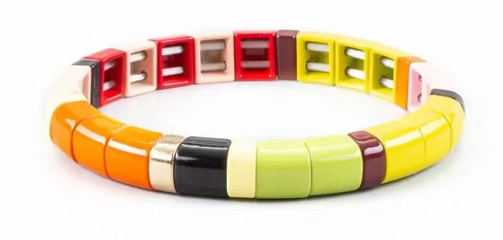 2022 New Fashion Enamel Rainbow Tile Hand Bracelet Colorful Enameled Elastic Bead Bracelet Jwelry for Women Accessories Suit