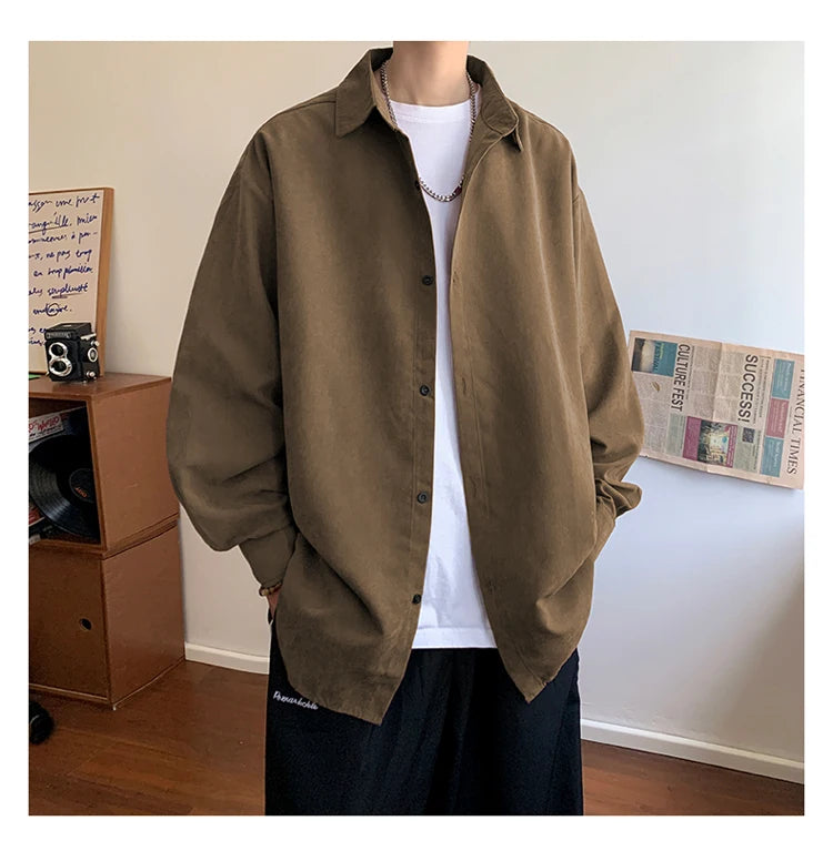 Shirt Men Solid Long Sleeved Shirt For Men Korean Fashion Shirts Baggy Business Casual Single Breasted Shirt Harajuku Oversized