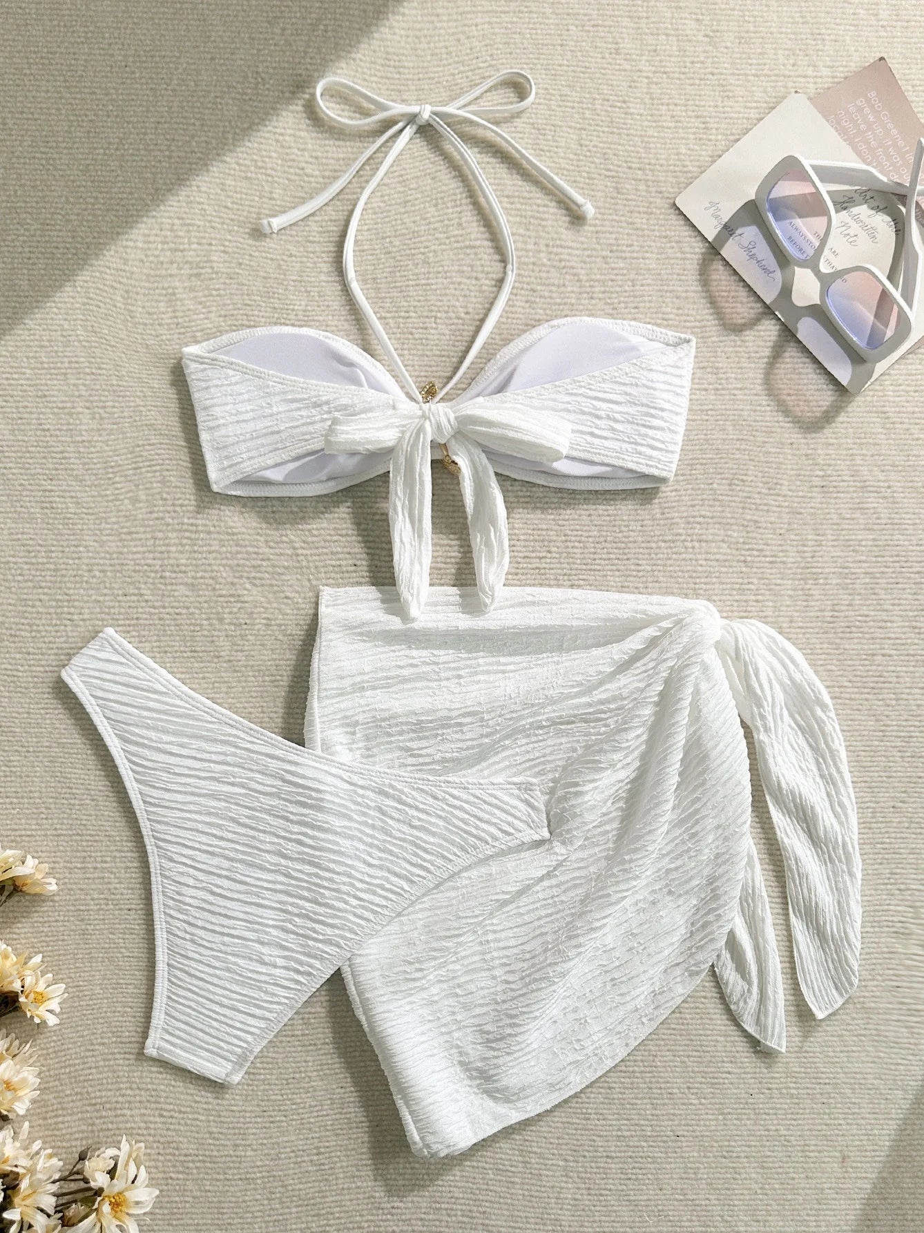 Sexy Metal Starfish Bikinis Set Women Brown Bandeau Push Up Mesh Skirt 3 Piece Swimsuit 2025 Beach Bathing Suit Holiday Swimwear