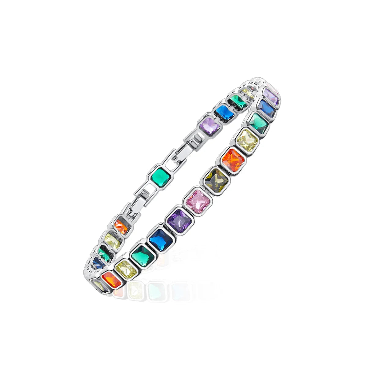 MHS.SUN 2024 New Luxury Rainbow Crystal Tennis Bracelet For Women Colorful Zirconia Femme Bridal Wedding Jewelry Christmas Gift