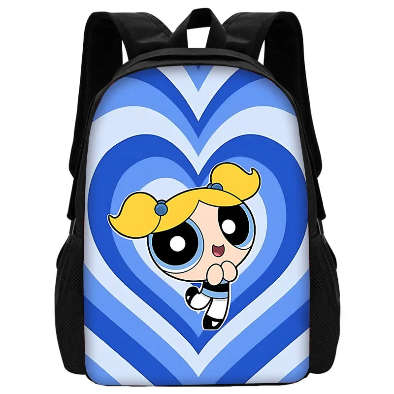 Cute P-PowerpuffS Girls 3 pcs set Child School Backpack with Lunch Bags ,Pencil Bags ,School Bags for Boys Girls Best Gift