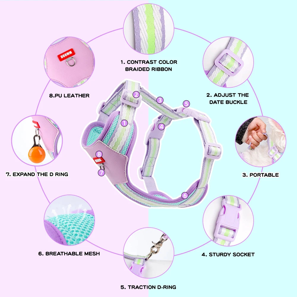 Dopamine Dog Harness and Leash Set Lightweight Breathable Color Block Pet Vest for Small Medium Dogs Outdoor Walking