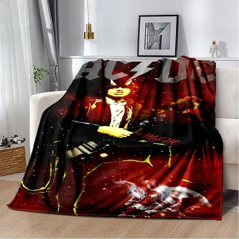 ACDC Pattern Throw Blanket Light Weight Blanket for Living Room Bedroom Kidsroom Warm Blanket Christmas Gift
