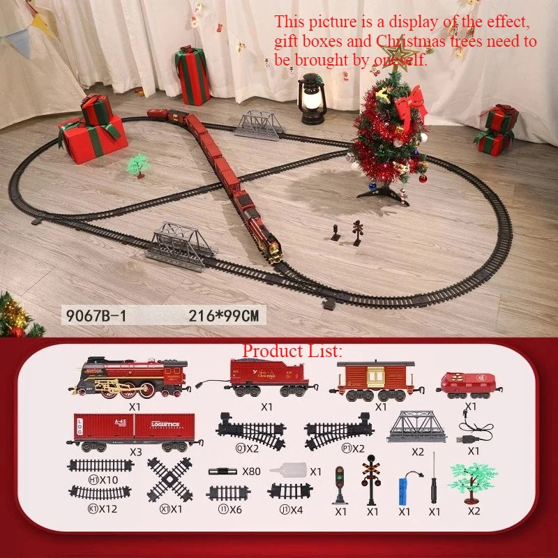 Classical Christmas Remote Control Train Toy Steam Track Sound and Light Christmas Gift Toy