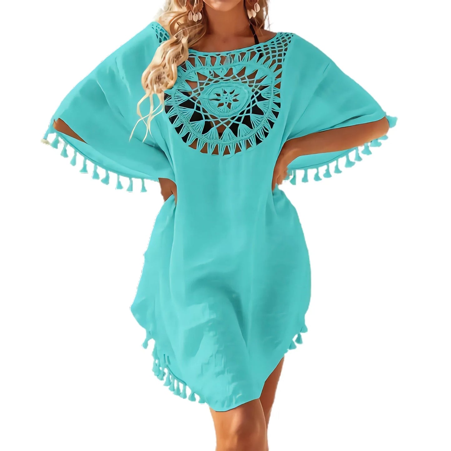 Sexy Loose Fashion Cotton Linen Beach Dress Plain Colour Bikini Cover UP Swimsuit Hollow Out Casual Vacation Dress Robe De Plage