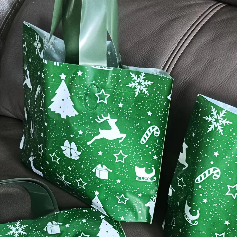15pcs Christmas Gift Bags, Durable PP Plastic Party Favor Bags with Festive Snowflake & Reindeer Design,Reusable Tote-Style Bags