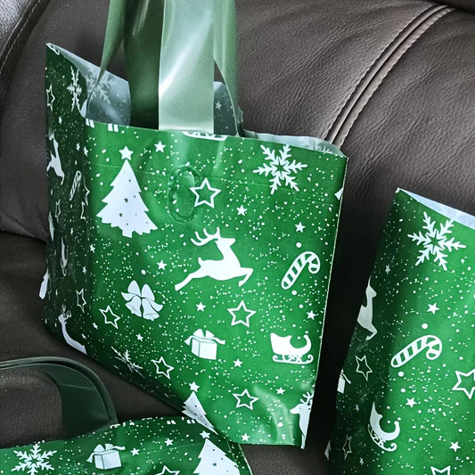 15pcs Christmas Gift Bags, Durable PP Plastic Party Favor Bags with Festive Snowflake & Reindeer Design,Reusable Tote-Style Bags