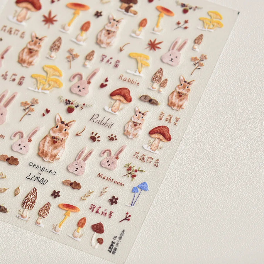 Classic Red Maple Leaves Golden Ginkgo Autumn Harvest 5D Nail Art Sticker Cute Pumpkins Ladybug Mushrooms Adhesive Manicure Deca