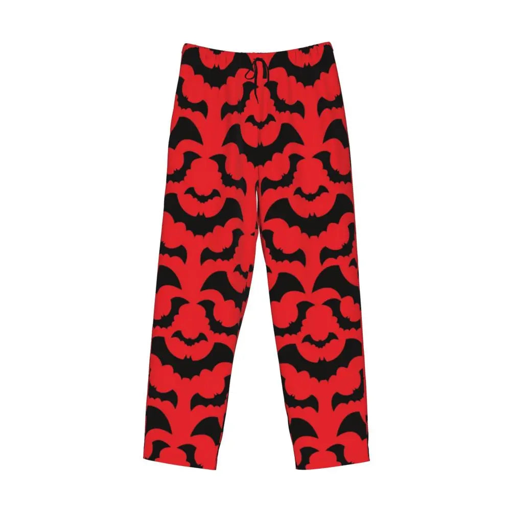 Custom Cute Spooky Halloween Bats Black And Purple Pajama Pants for Men Lounge Sleep Drawstring Sleepwear Bottoms with Pockets