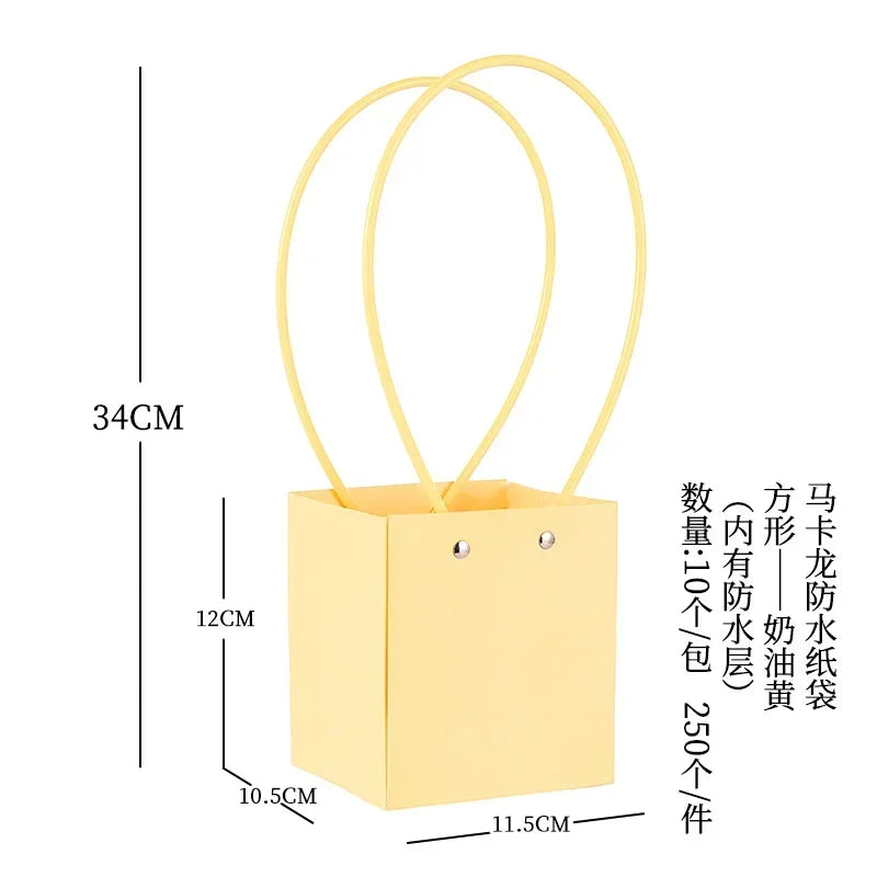 10pcs Christmas Gift Flower Kraft Paper Handbag Flower Arrangement Portable Box Rectangular Trapezoidal Flower Handheld Gift Box