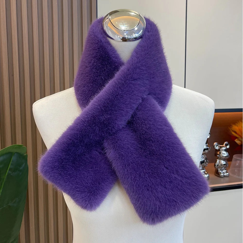 Korean Winter Faux Rabbit Fur Women Scarf Double-sided Soft Plush Snood Scarves Solid Neck Collar Warmer Stuff Christmas Gift