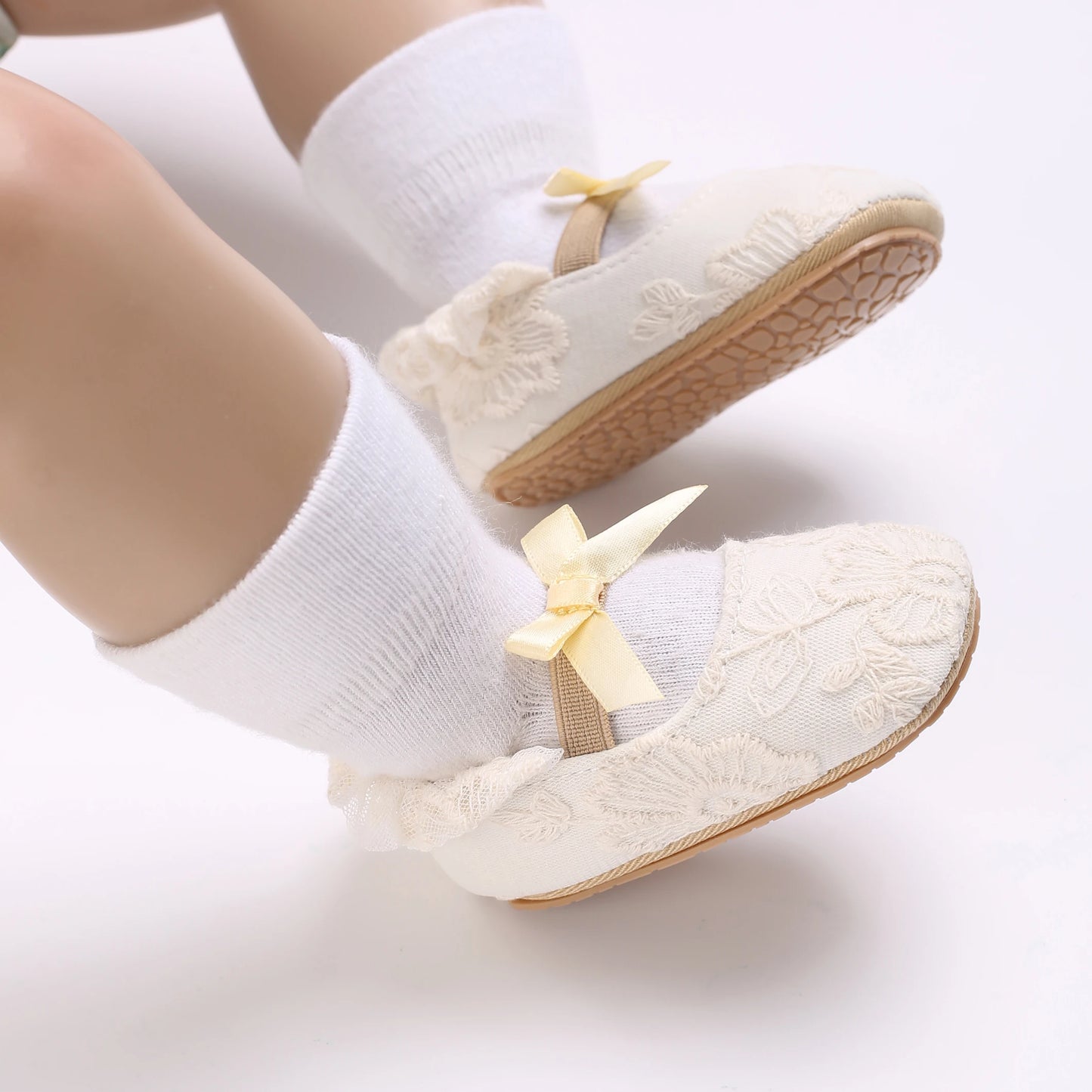 Cute Lace Baby Princess Shoes for Spring And Autumn 0-18M Infant Girls Anti-Slip Rubber Sole Bow Detail Anti-Slip Footwear