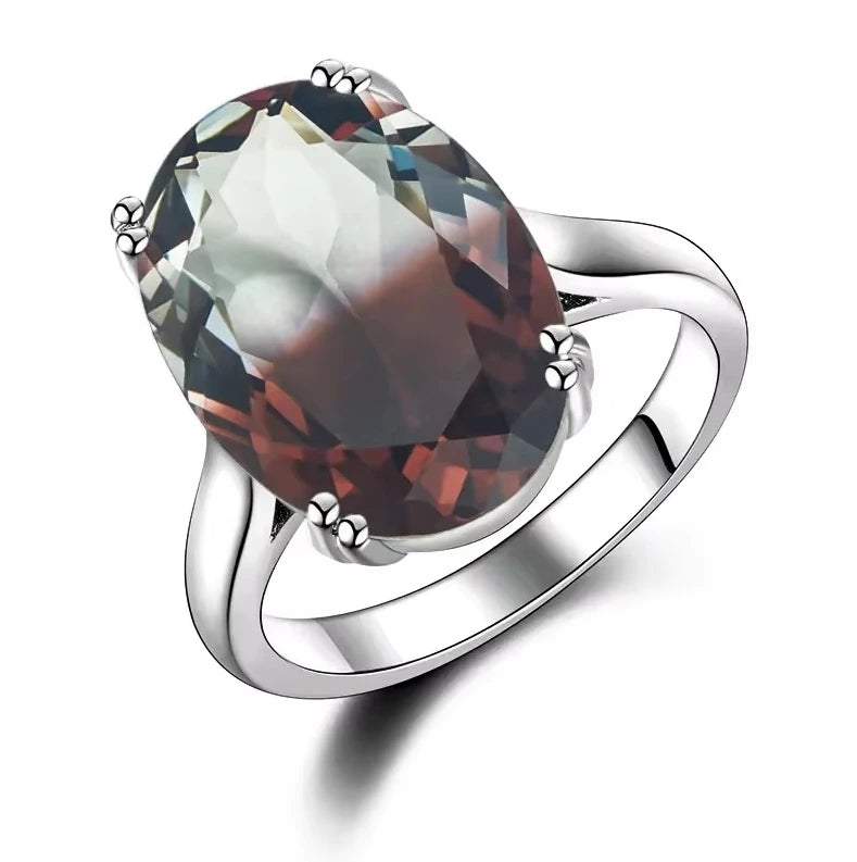 S925 Silver Fashion Large Oval AAAAA Zircon Rainbow Gemstone 13*18mm Multicolor Tourmaline For Woman Wedding Ring Bridal Jewelry