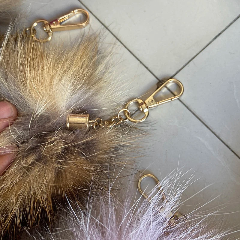 Naturally Fashion Fox Tail Keychain Wolf Tail Fur Tassel Bag Tag Black And Brown Charm Keyring Pom Pom Holder Strap Chain Gifts