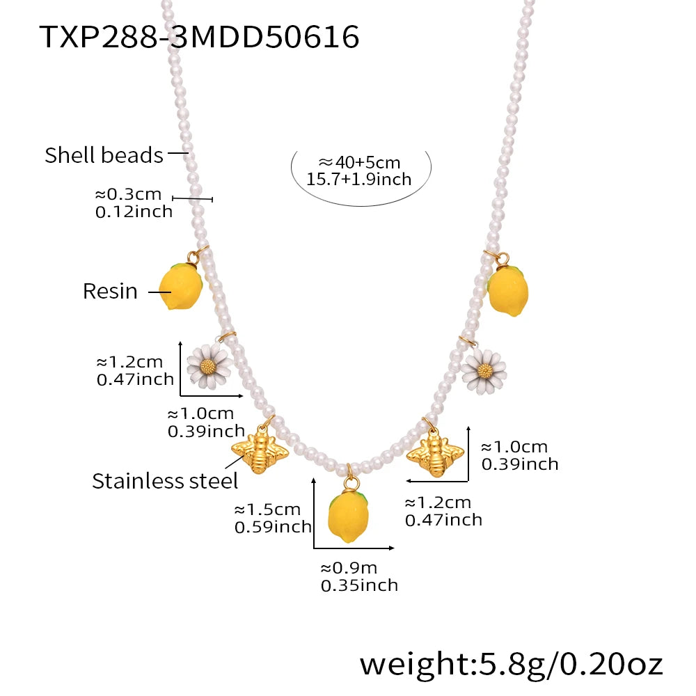 Shell Beads Bracelet With Multi Lemon Charms For Women Handmade Beaded Bracelets Matching Earrings Necklace Cute Jewelry Sets