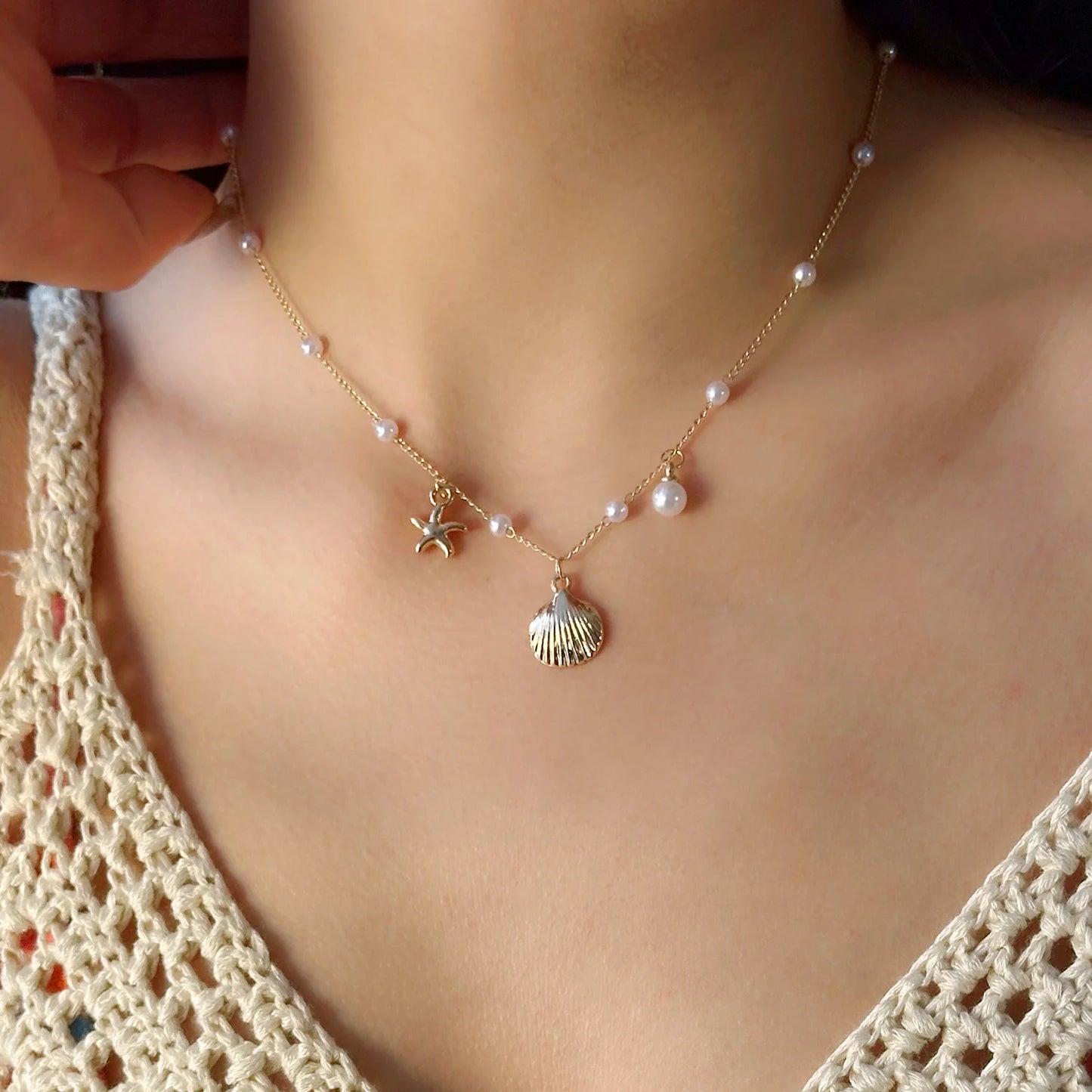 Bohemian Starfish Shell Pendant Necklace For Women Beach Choker Pearl Chains Neck Girls Travel Party Summer Jewelry Gift