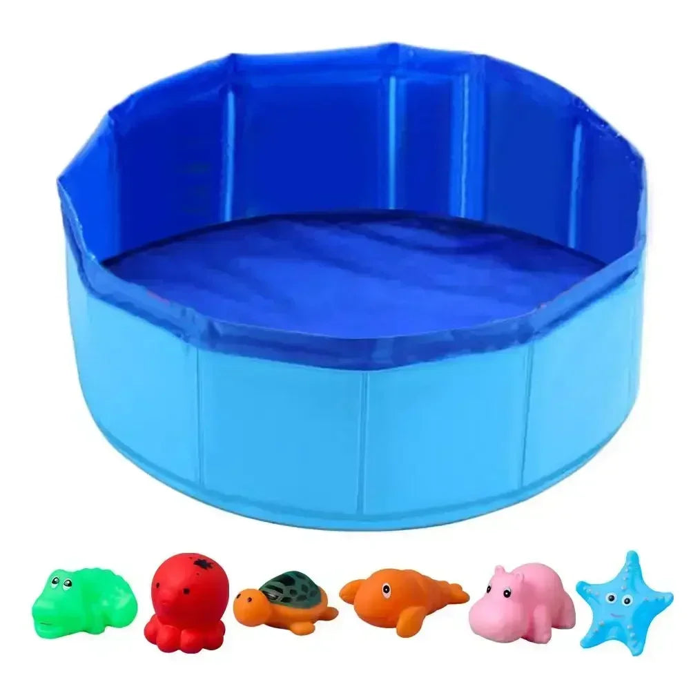 Foldable Pet Water Play Pool with Fun Turtle, Starfish & Octopus Toys for Cats and Dogs - Summer Cooling Bath Basin