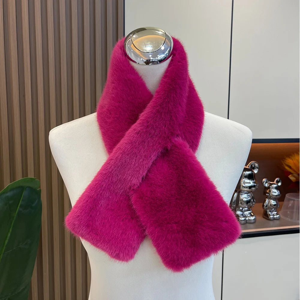 Korean Winter Faux Rabbit Fur Women Scarf Double-sided Soft Plush Snood Scarves Solid Neck Collar Warmer Stuff Christmas Gift