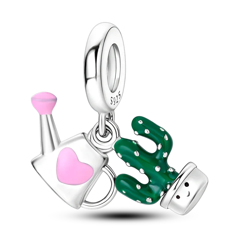 925 Sterling Silver Green Series Flower Tree Apple Pendant DIY Fine Beads Fit 4MM hole diamete Charms Bracelet Women Jewelry Diy
