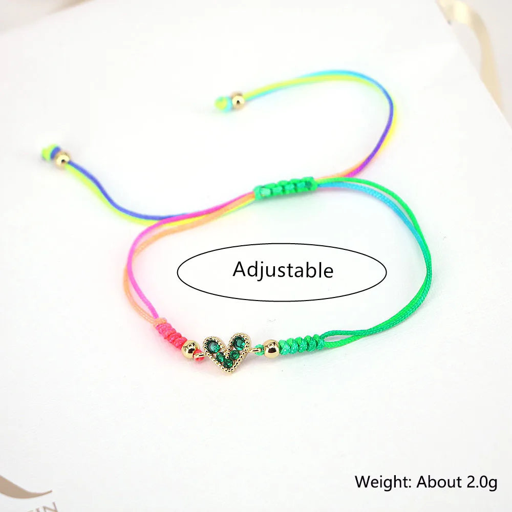 10PCS, Heart Shaped Love Rainbow Braided Bracelet Simple Trendy Ladies Thread Jewelry Gift Summer Charm Rope Cords Bracelets New