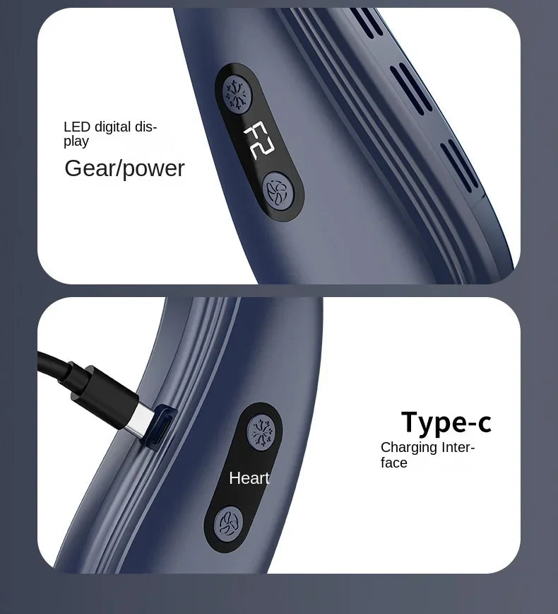 New Neck Air Conditioner Portable Neck Fan Rechargeable Semiconductor Cooling Bladeless Fan Outdoor Personal Fan Wearable Cooler