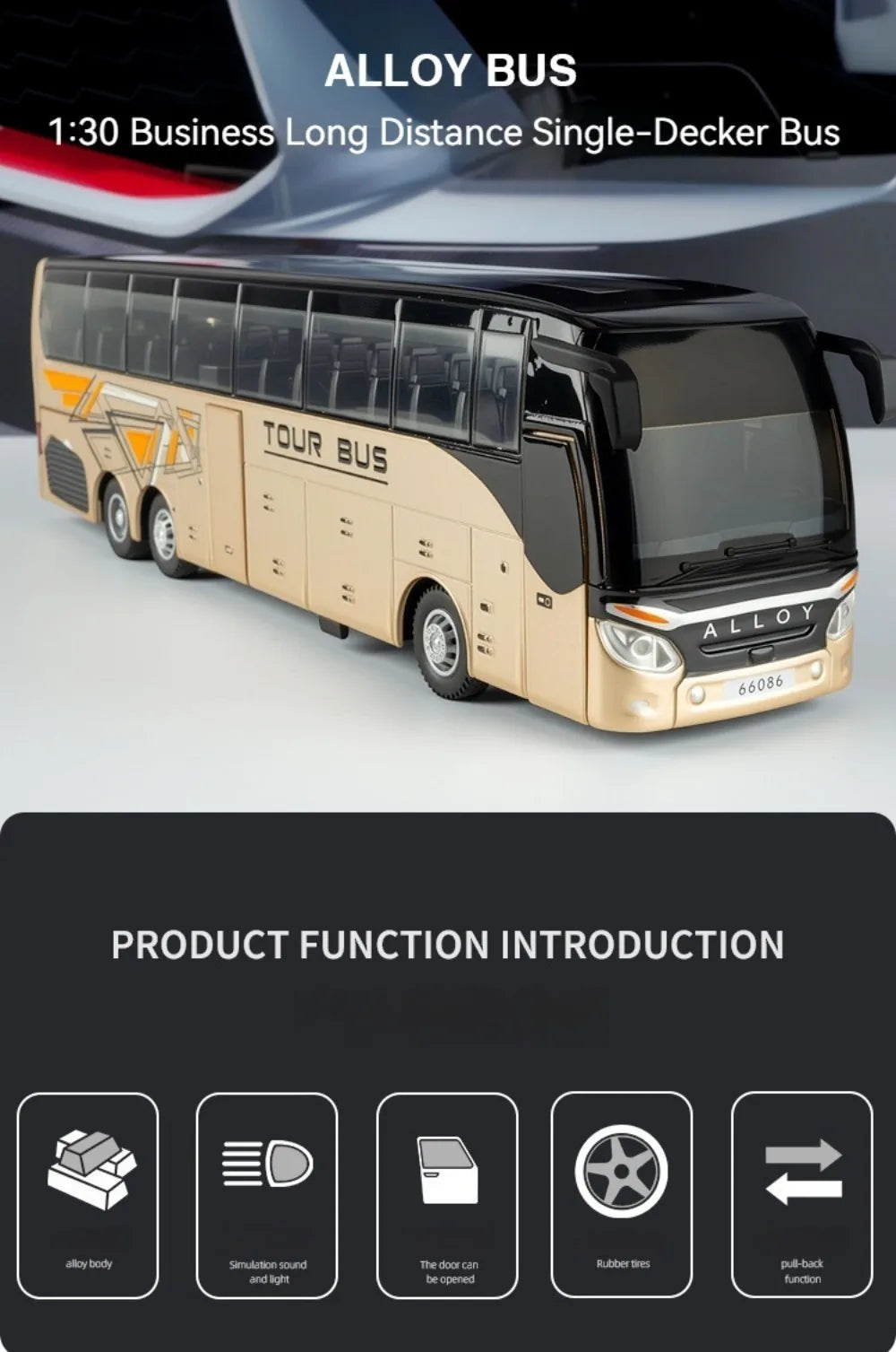 1:30 Business Single Alloy Diecast Double Decker Bus Model Toys Car Doors Opened Sound Light Pull Back Cars Child Christmas Gift