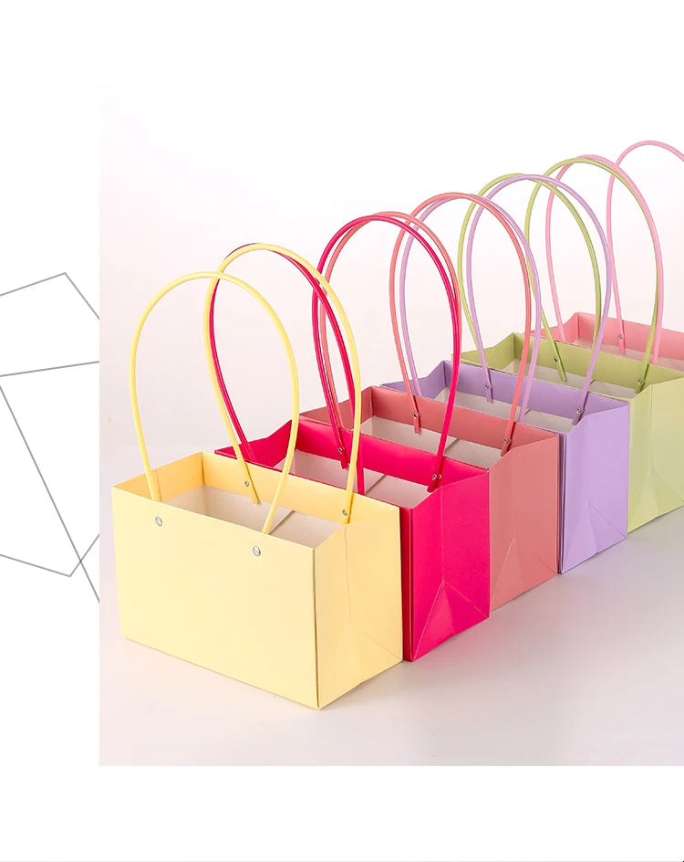 10pcs Christmas Gift Flower Kraft Paper Handbag Flower Arrangement Portable Box Rectangular Trapezoidal Flower Handheld Gift Box