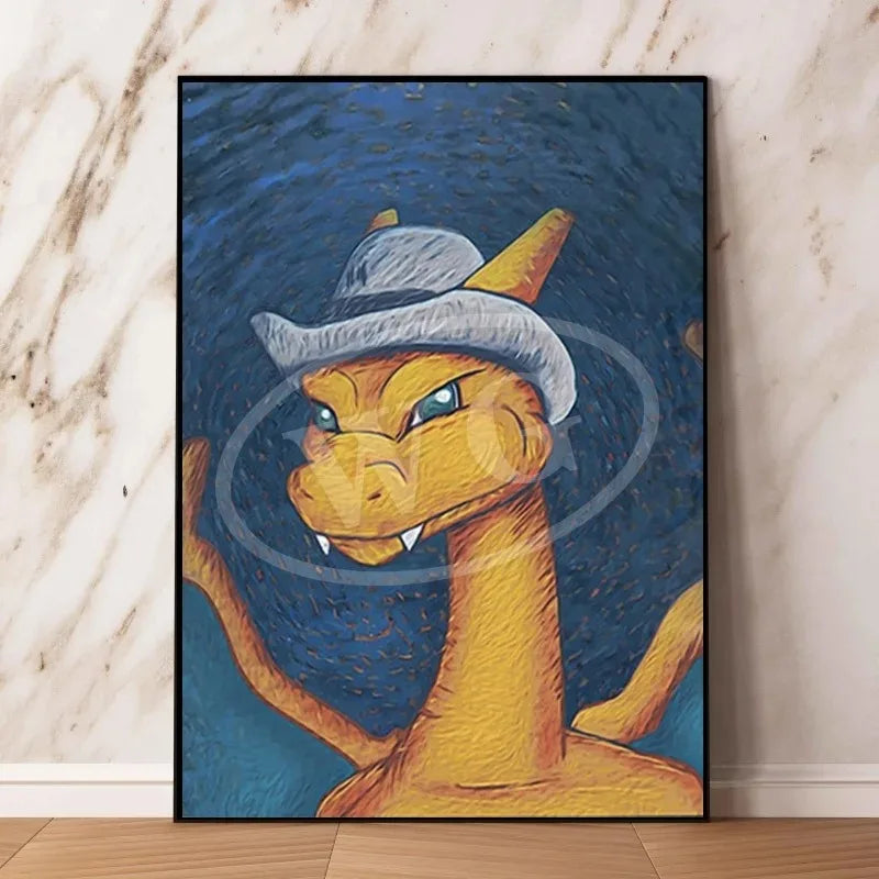 Van Gogh Museum Pocket Monster Anime Character Pikachu Canvas Painting Poster Living Room Bedroom Decoration Christmas Gift