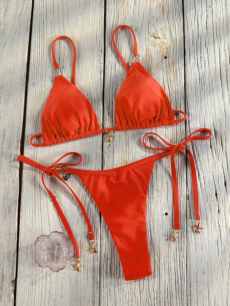 Triangle Bikini Set For Women Sexy Bathing Suit Bandeau Biquinis 2025 Swimwear Low Waist Bikinis Beachwear Bordered Swimsuit