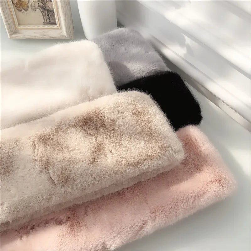 FAITOLAGI Korean Winter Faux Rabbit Fur Women Scarf Soft Plush Snood Scarves Solid Color Neck Collar Warmer Stuff Christmas Gift