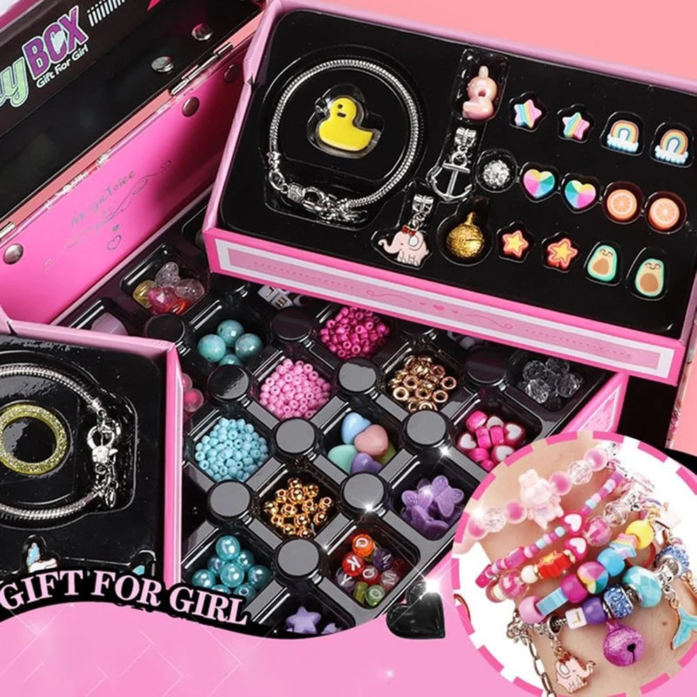 Charm Bracelet Making Kit with Jewelry Box & Nail Polish Jewelry Making Kit Birthday Christmas Gifts for Girls Ages 6-12