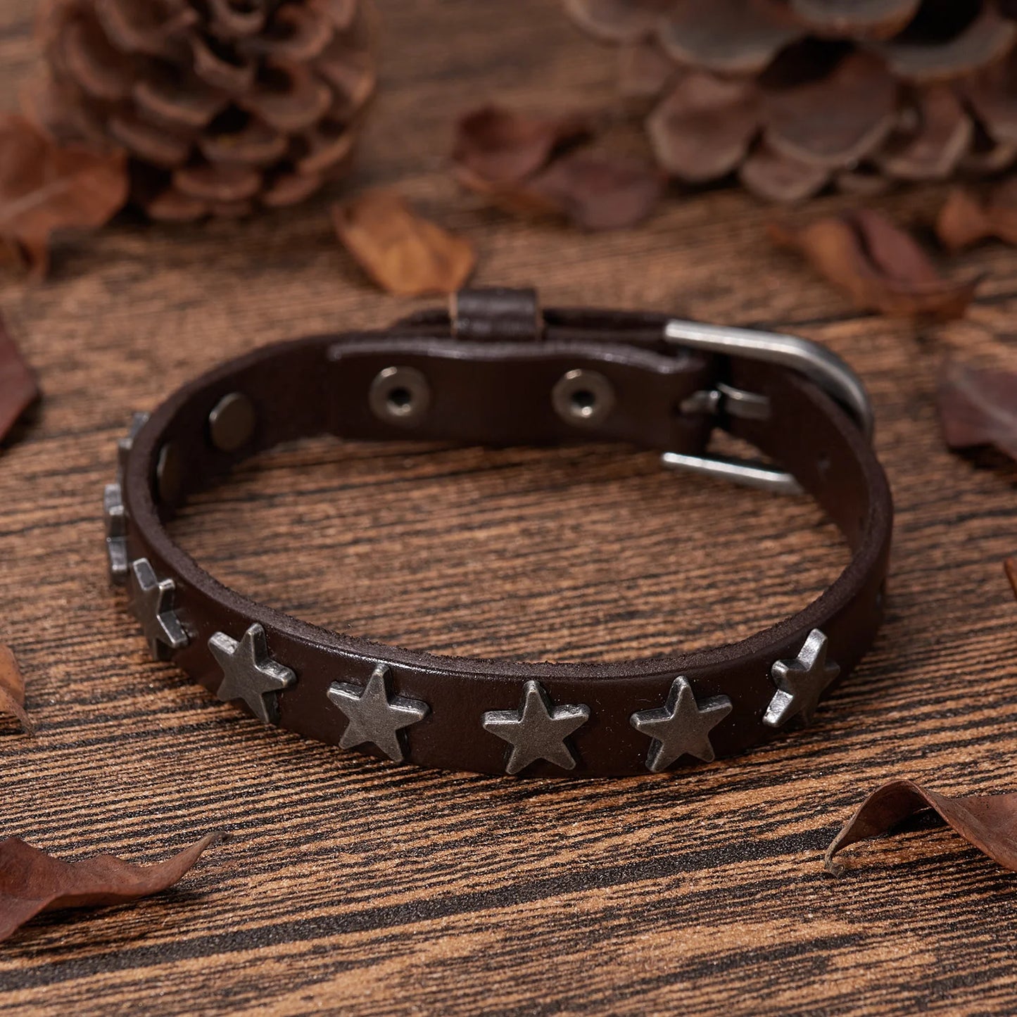 Punk Men's Leather Black Star Bracelet Star Weave Cuff Bangle Wristband Jewelry Party Fashion Gift 1pc