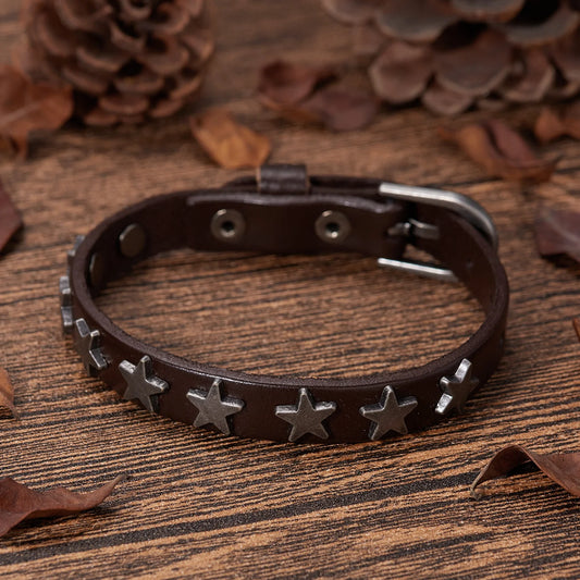 Punk Men's Leather Black Star Bracelet Star Weave Cuff Bangle Wristband Jewelry Party Fashion Gift 1pc