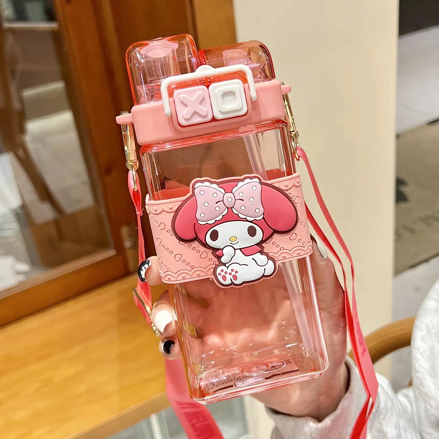 520ml Sanrio Melody Pompompurin Kuromi Cinnamoroll Plastic Bottle Double Drink Cup Students Cartoon Large Capacity Water Bottle