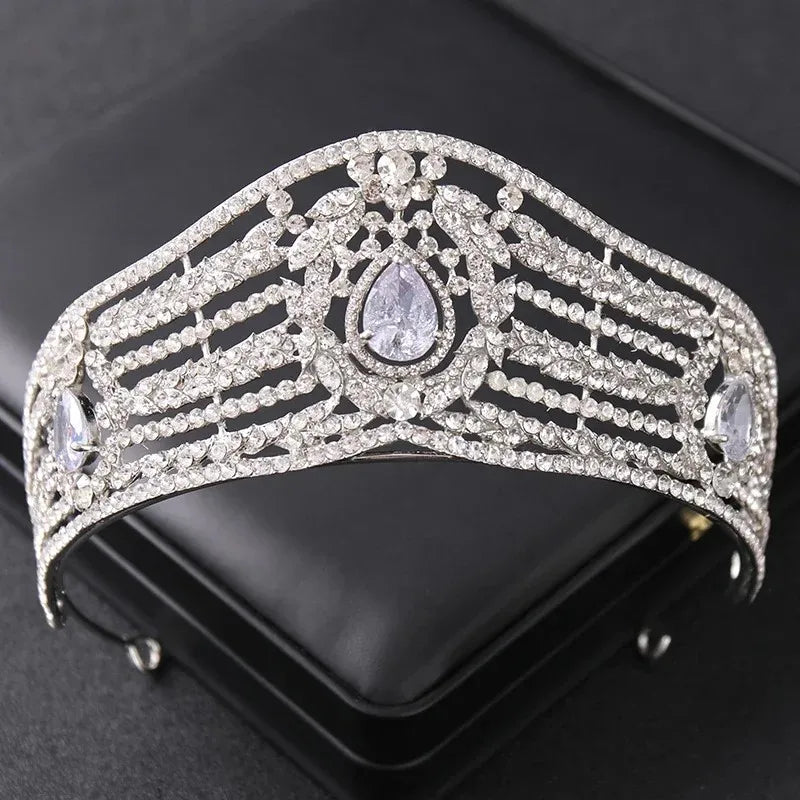 Luxury Silver Color Crystal Pearls Bridal Tiaras Crown Baroque Rhinestone Pageant Diadem Bride Headband Wedding Hair Accessories