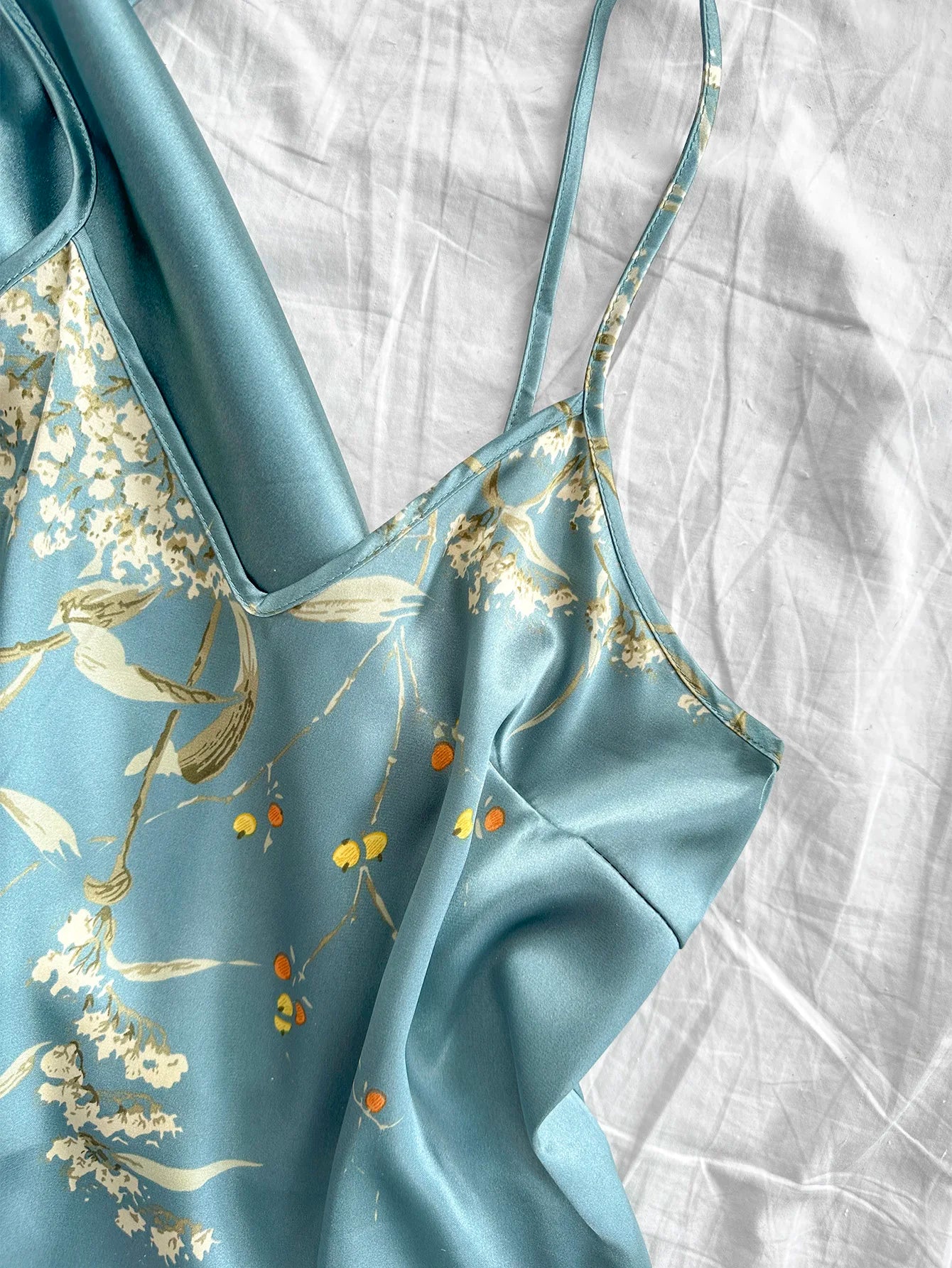 Summer irregular cherry print comfortable bathrobe and halter shorts sexy women's pajama four-piece set