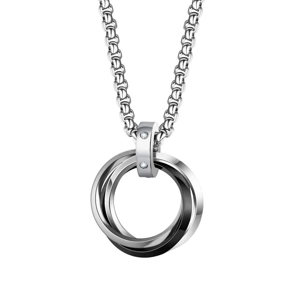 Fashion Men Necklace 3 Round Ring Stainless Steel Pendant Necklaces For Women Silver Color Chain Hiphop Rock Jewelry Accessories